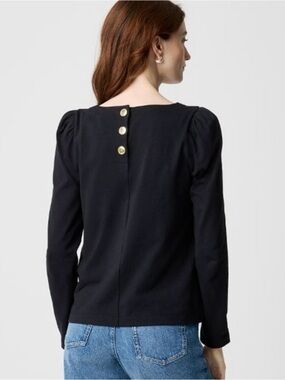 J.Crew Factory Puff-Sleeve Button-Back Top in black.  Size XS